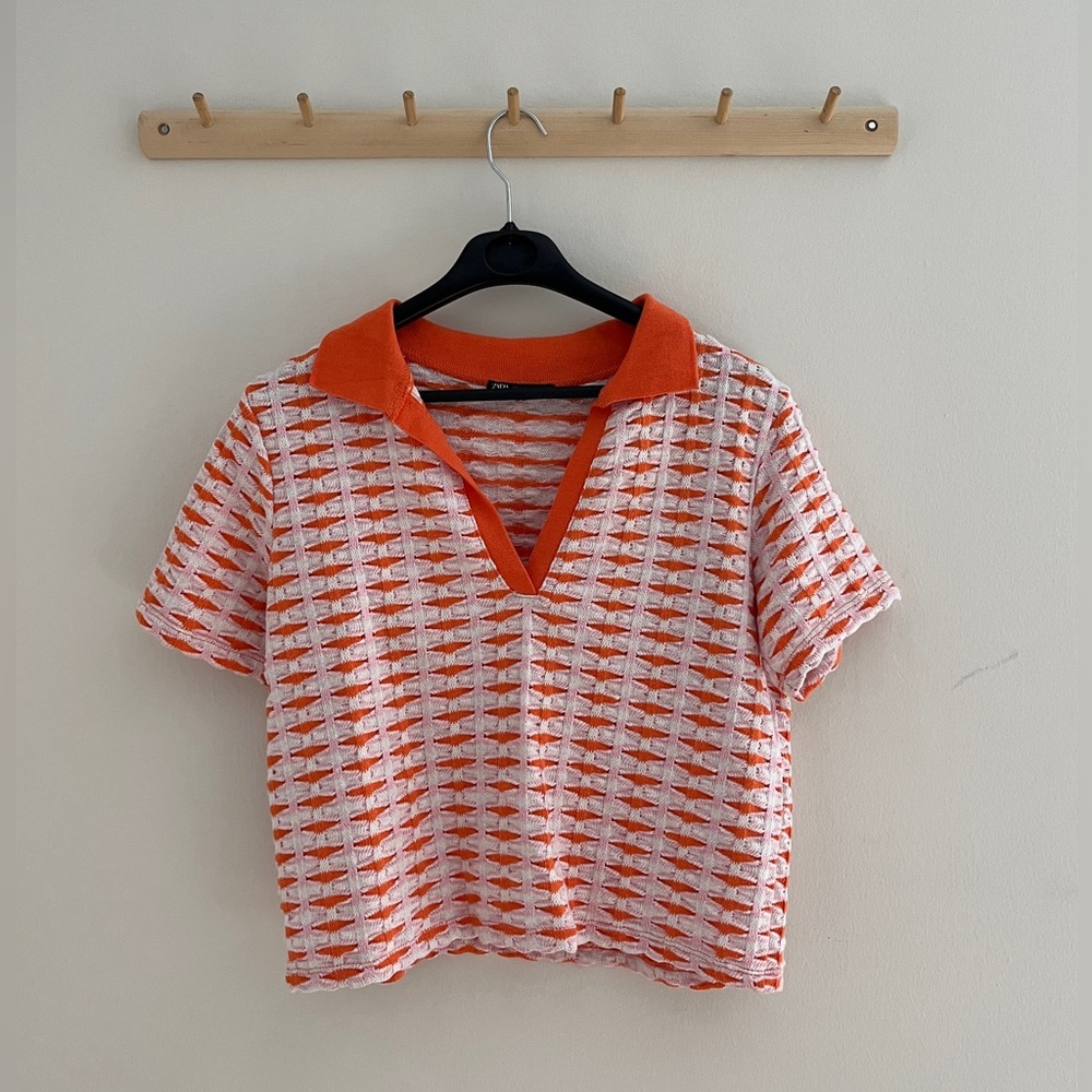Zara collar printed knit top